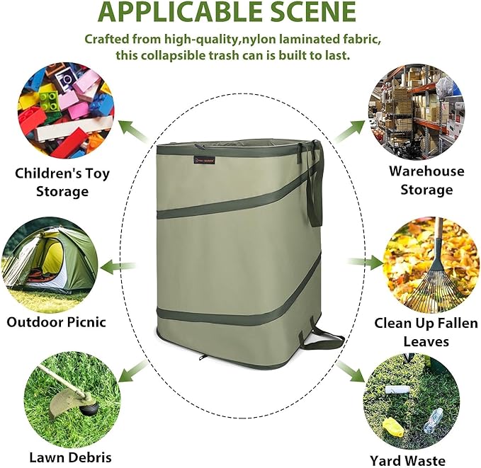 YUDI & GARDEN 46 Gallon Square Collapsible Yard Waste Containers｜Collapsible Trash Can｜Camping Trash Can, for Collecting Weeds or Party and Yard Waste, Green