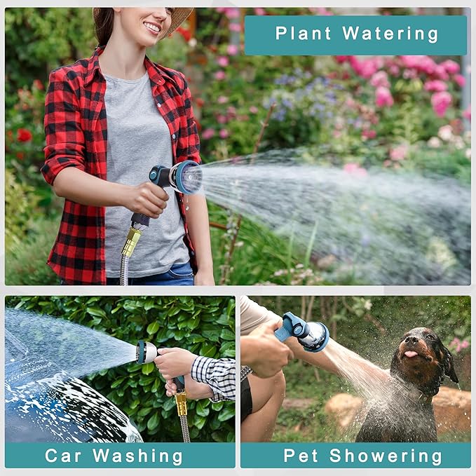 100FT Garden Hose, 304 Stainless Steel Water Hose, Flexible with a 10-Mode Nozzle Sprayer, No Kink, Lightweight, Puncture Proof, Ideal for Yard, Lawn, Outdoor