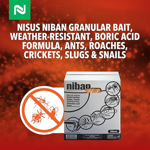 Nisus Niban Granular Bait, Weather-Resistant, Boric Acid Formula, Ants, Roaches, Crickets, Slugs & Snails, Indoor/Outdoor Use, 40 lbs