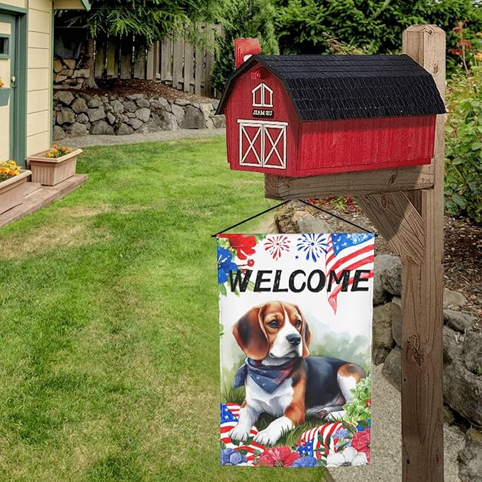 Beagle Dog Independence Day Patriotic American Dog Garden Flag Welcome Party Outdoor Outside Decorations Picks Home House Garden Yard Decor 12x18 Inch