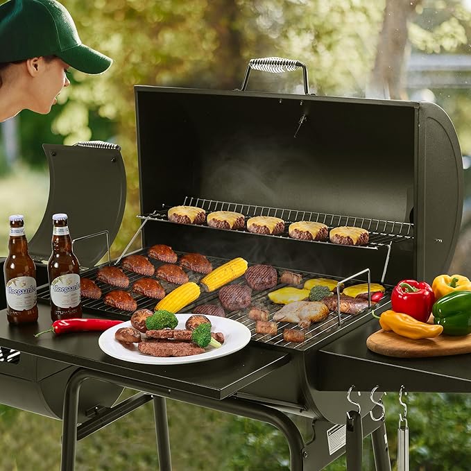 Royal Gourmet CC1830SC Charcoal Grill Offset Smoker with Cover, 811 Square Inches, Black, Outdoor Camping