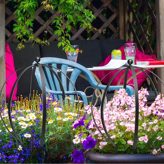 2 Pcs Black Large Metal Trellis 27" x 23" Metal Garden Spheres for Climbing Plants Vine Stem Outdoor Indoor Plant Trellis for Potted Plants Flowers Decorative Support Holder