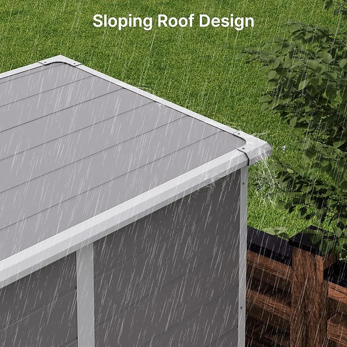 Gizoon 5x3 FT Resin Storage Shed Outdoor, Heavy-Duty Resin Shed with Floor for Patio, Lawn, Plastic Garden Sheds Weather-Resistant with Lockable Door for Patio Furniture, Garden Tools, Grey