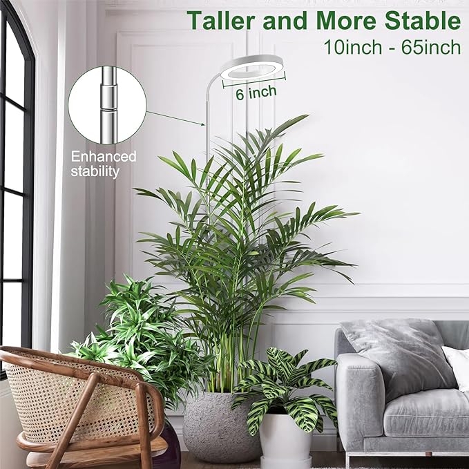 wolezek Grow Lights for Indoor Plants Full Spectrum, 80 LEDs 3 Colors Grow Light, 65in Plant Lights for Indoor Growing with 360°Gooseneck, 6/12/16H Timer, 5 Brightness, Height Adjustable, White Pair