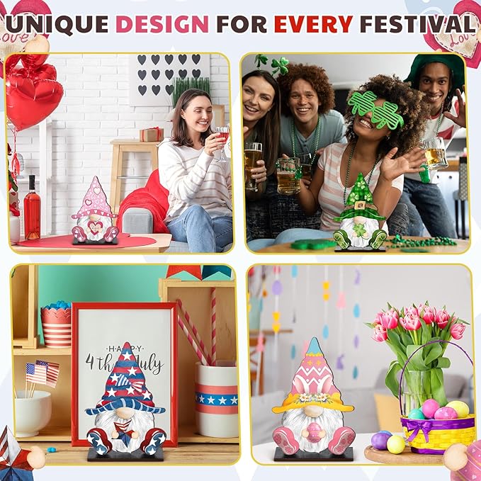 Blulu Interchangeable Wooden Gnome Decor DIY Holiday Seasonal Fall Gnomes Halloween Tiered Tray Decoration with Magnet Pieces Halloween Welcome Sign for Holiday Decorations(Vivid)