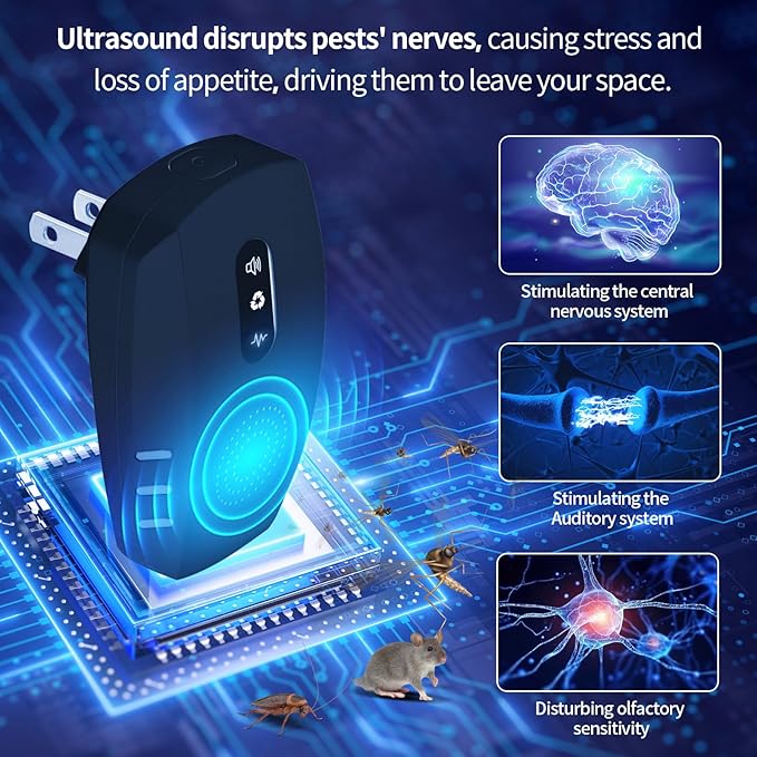 2025 Upgraded Ultrasonic Pest Repellent Indoor Insect Repeller, Pest Control, Repellent Roach, Mouse, Mosquito, Mice, Spider, Bugs, Ant, Rodent Repellent Ultrasonic Plug in, 3 Mode Switching, 6 Packs