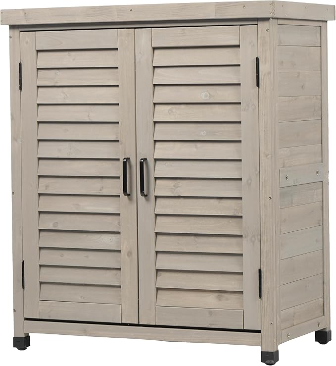 Potting Bench with Storage Cabinet and Metal Table Top for Outdoor Patio, Garden Furniture Wood Workstation Grey 31x17x36''