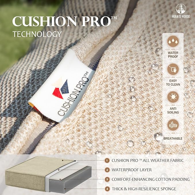 HERA'S HOUSE 7 Piece Patio Furniture Set, 2 x Rocking Chair, 2 x Fixed Chair, 2 x Ottoman, 1 x 3-Seat Sofa, All Cushioned 9 Seats Outdoor Conversation Set for Lawn Garden Backyard