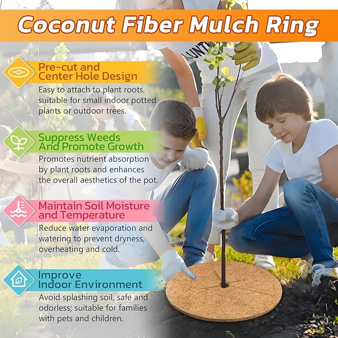 Legigo 4pcs Coconut Fiber Mulch Ring Tree Plant Protector Mat, 24 Inch Natural Coco Coir Tree Protection Ring Plant Pot Soil Cover, Tree Rings Disc Plant Cover for Indoor Outdoor Plants,Landscaping