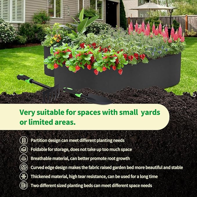 2 Pack Fabric Raised Garden Bed 6FTx3FTx1FT Plant Grow Bags Large Oval Garden Grow Bags Breathable Fabric Garden Bed Gardening Planting Container for Vegetables Potatoes Flowers Tomato,4 Grids+2 Grids