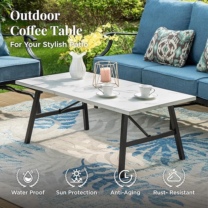 Patio Furniture Set 6 pcs, Outdoor Patio Furniture, 1 X 3-Seat Sofa, 4 X Single Chairs, 1 X Coffee Table and 5.75" Extra Thick Cushion, Patio Conversation Set,Navy Blue