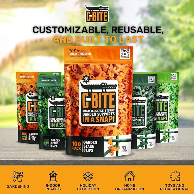 Plant Support Clips for Trellis, Garden Stakes, Wire Fence, Climbing Plants, Indoor Gardening, Hydroponics Systems, and Vines | Durable Gardening Clips (Tangerine Orange - 100 Pack)