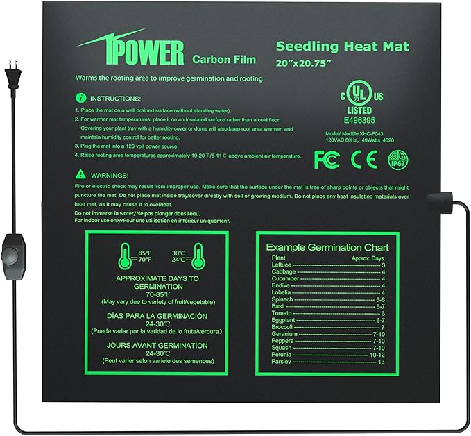 iPower 20"x20.75" Seeding Heat Mat, Adjustable Temperature Waterproof Durable Germination Station, Hydroponic Heating Pad for Indoor Gardening