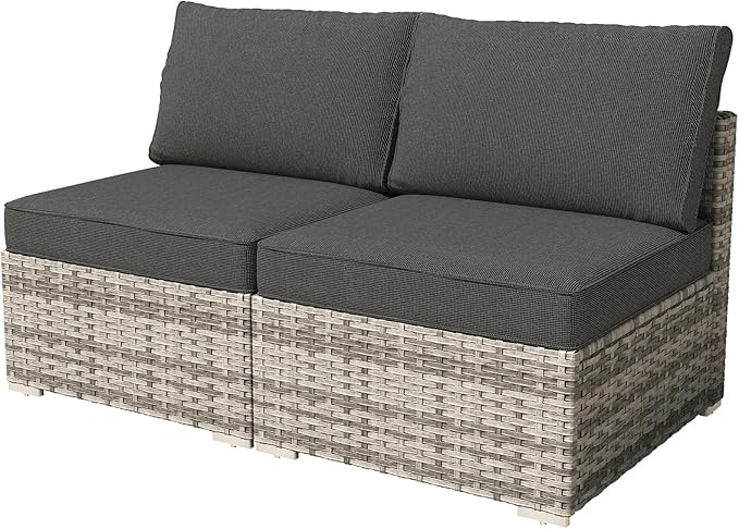 HOOOWOOO Patio Sectional Furniture Set,2 Piece Couch Set with 2 Matching Armless Chairs(Black)
