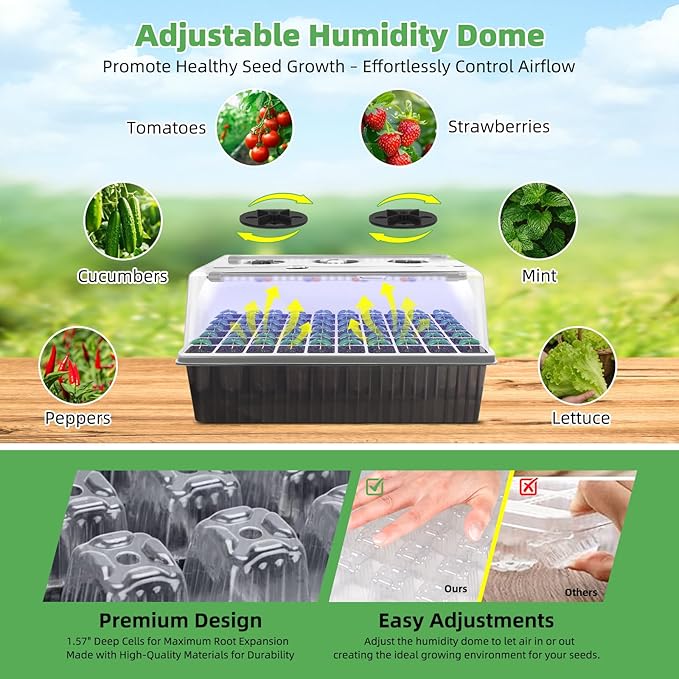 120-Cell Self-Watering Seed Starter Tray with Grow Light, 1–24H Timer, Humidity Dome, Soil pH Meter, Gloves, Seedling Tools – Indoor Seed Starting Kit for Plant Germination, Herbs, Vegetables, Flowers