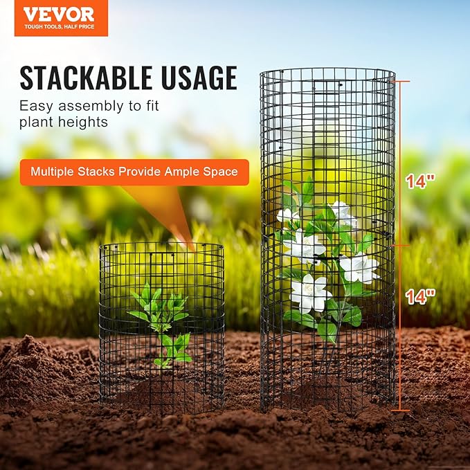 VEVOR 6 Pack Plant Protectors from Animals, 12.6'' Dia. x 14'' H Chicken Wire Plant Protector, Plant Cages for Outdoor Plants, Flowers & Vegetables, Keeps Bunny Chicken Squirrels Out, 18pcs Metal Mesh