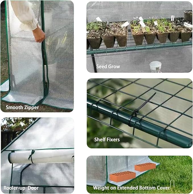 Green Houses for Outdoors, PE Walk in Greenhouse with 2 Side Mesh Windows, Portable Green House with Anchors & Ropes Stands Up to Wind, 56"x56"x78" White