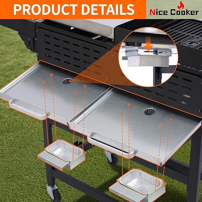 4-Burner Propane Gas Grill and Griddle Combo | 38200BTU Stainless Steel Outdoor BBQ with Side Shelves & Wheels, Cabinet Style Cart (Includes 2 Grill Grates & 2 Flat Top Griddles)