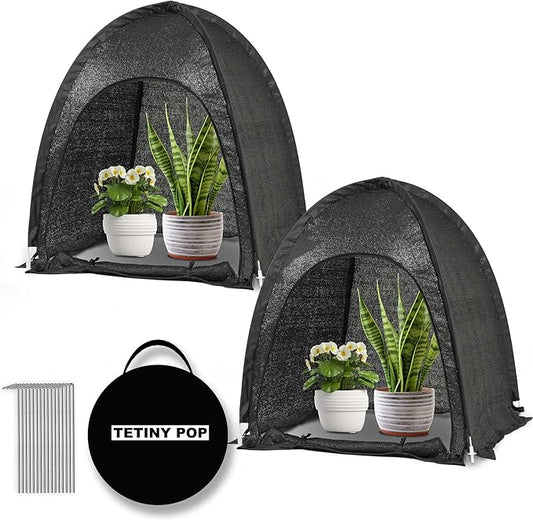 2pack Pop up Plant Sunshade Cloth,Plant Sun Shade Net for Flower UV Resistant Pest Guard Cover for Outdoor Gardens Sunblock Shade Cover with Carry Bag and 16 Stakes (Black)
