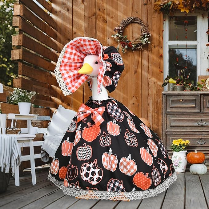 Halloween Porch Goose Outfits – Fall Pumpkin Goose Outfits for 23” Lawn Goose Statue, Autum Porch Goose Halloween Clothes for Yard, Patio & Garden Decor