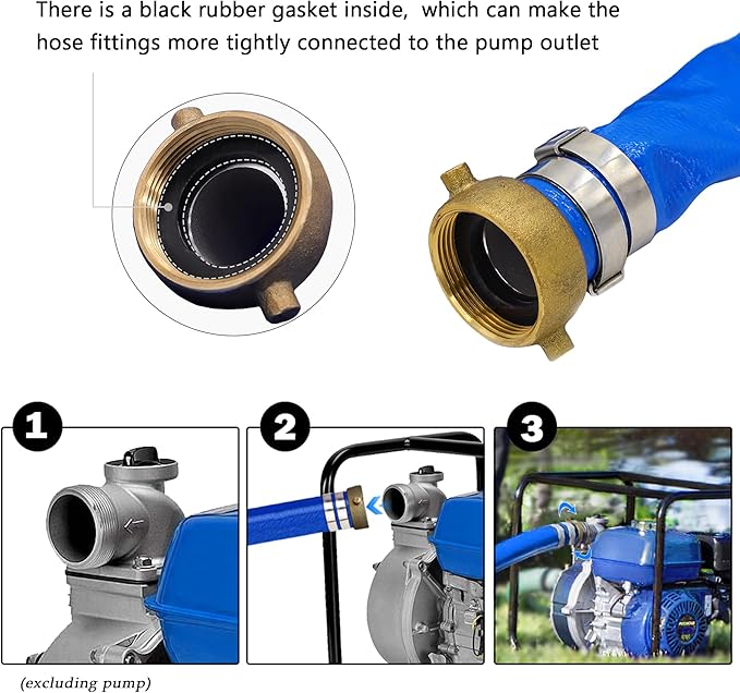DAVCO 1.5" ID × 100 ft Pool Backwash Hose, Heavy Duty Reinforced Blue PVC Lay Flat Water Discharge Pump Hoses For Swimming Drain Pools and Clean Filters, With Aluminum Pin Lug Fittings