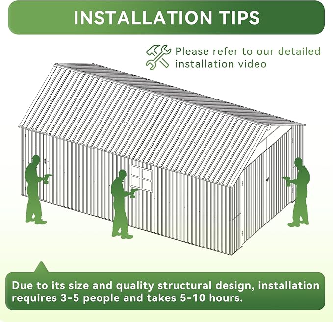 Aoxun 12'x20' Carport Shed Outdoor Metal Storage Sheds with Lockable Door & Sloping Roof- Ideal for Tools, Garden Equipment & Bikes, Perfect for Patio Placement(Brown)