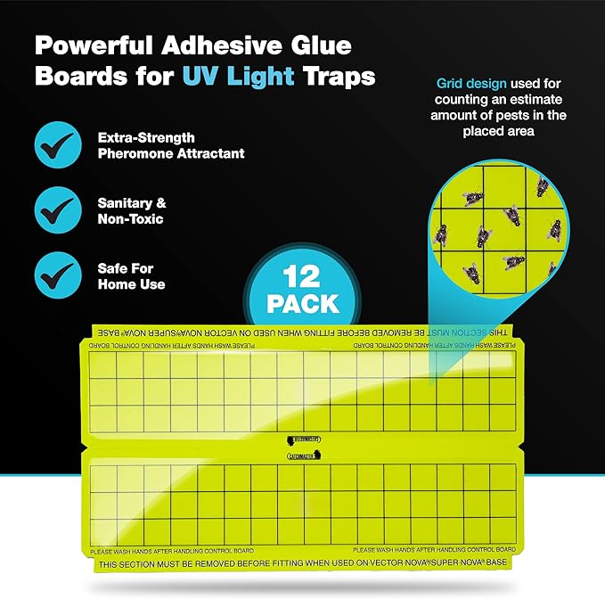 Catchmaster Vector Trap Replacement, UV Light Fly Traps for Home, Unscented Sticky Gnat Glue Boards for House, UV Lamp Insect & Mosquito Killer Refill, Adhesive Bug Light Boards, 12-Pack Yellow