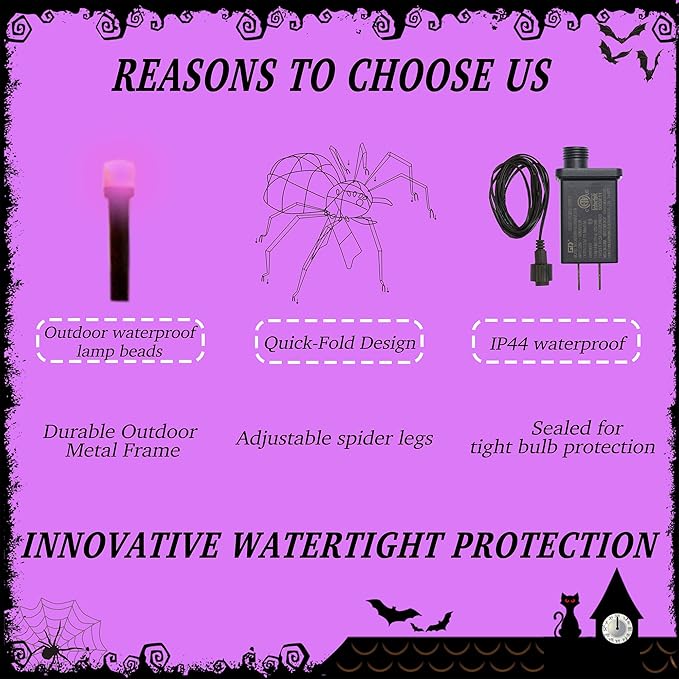 6.8Ft Giant Spider Halloween Decorations Outdoor 82" Light Up Spider with 115 LED Lights for Front Yard, Porch, Garden, Lawn, Halloween Party (Purple)