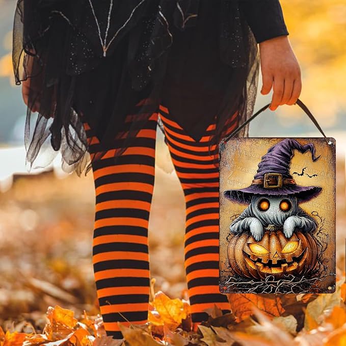 Halloween Pumpkin Vintage Sign Ghost Metal Tin Sign for Home Bar Kitchen Hotel Dining Room Coffee 12x16inch
