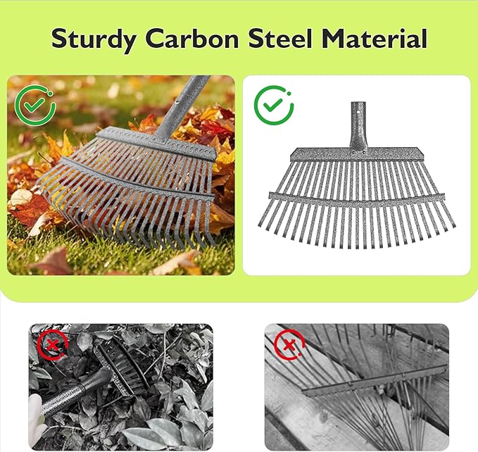 GARDENWORK Rake for Leaves,11&25 Tines Rakes for Lawns,73" Adjustable Garden Rake,Metal Leaf Rakes for Picking Leaves Yard Women Kids Cleanup Grass,Debris,Pine Needles Pick