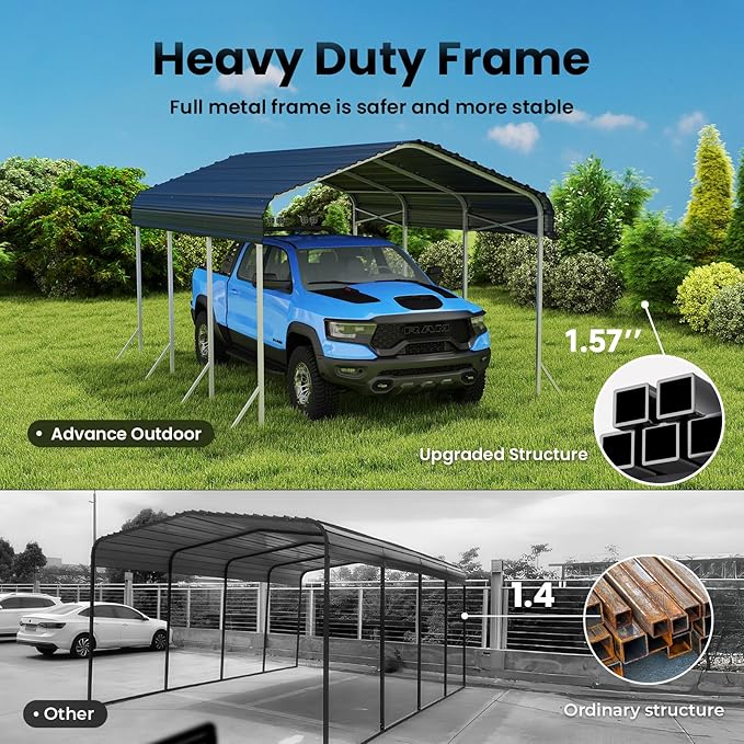 Heavy Duty Metal Carport – Sturdy Structure, All-Weather Protection, Easy Assembly for Cars, Trucks, Boats, Tractors, and Outdoor Storage (Gray, 10X15 FT)