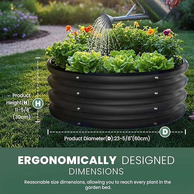 Round Galvanized Raised Garden Bed Kit, 2 Pcs 2 x 2 x 1ft Jett Black Galvanized Garden Boxes, Outdoor for Vegetables