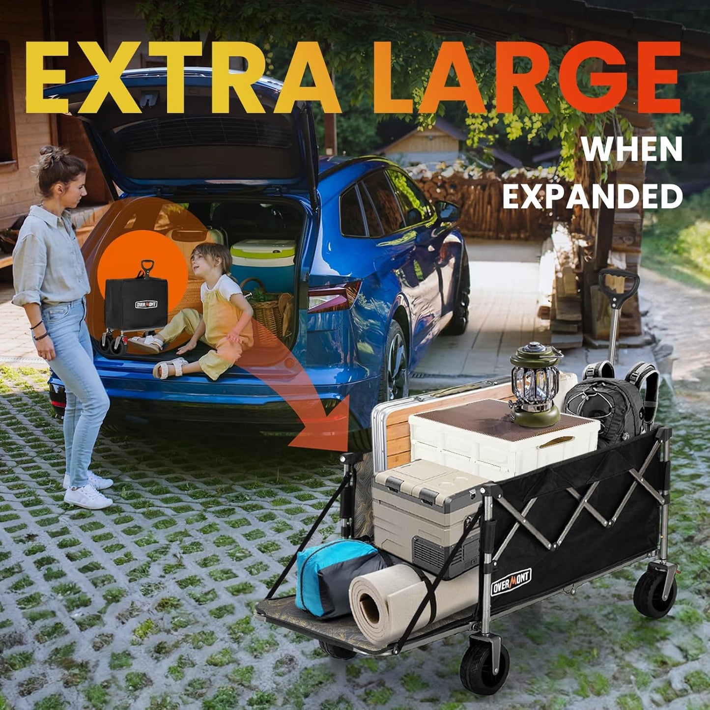 Overmont Collapsible Wagon with Tailgate - 49.2" Extended Heavy Duty Foldable Utility Wagon Folding Cart with All-Terrain Wheels for Outdoor Camping Sports Garden Beach Grocery - 300lbs Support