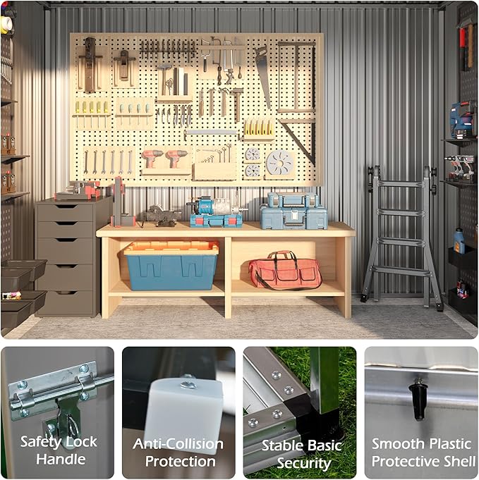 Outdoor Metal Shed, 6x4 FT Metal Shed with Slopping Roof and Lockable Doors, Waterproof Outdoor Tool Storage Clearance for Garden, Backyard