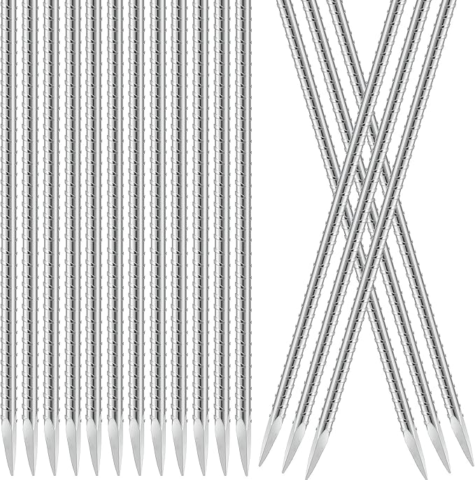 Gisafai 24 Pcs 16inch Ground Rebar Stakes Metal Heavy Duty Stakes Ground Landscape Anchors Spike Garden Stake Edging Spikes Plant Support with Chisel Point End for Concrete Timber Garden Tent Camping