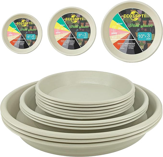 12Pcs Colourful Plant Saucer, 6 8 10 Inch Durable Plastic Plant Tray, Round Plant Pot Saucers, Drip Tray for Indoor and Outdoor Garden, Creamy White