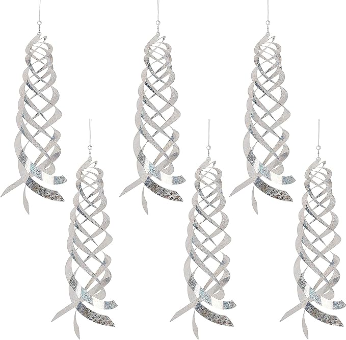 Hausse Bird Repellent Spiral Reflectors Silver Mylar Spinner, Hanging Reflective Bird Deterrent Device, Garden Decorative Scare Birds Away, Like Woodpeckers, Pigeons and Geese, 6 Pack