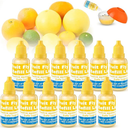 Qualirey Fruit Fly Trap for Indoor and Kitchen Use, 0.68 oz Each Bottle Fruit Fly Trap Refill Liquid, Ready to Use, Safe Near Food, Efficient Lure Refill Liquid, Yellow(12 Pack)