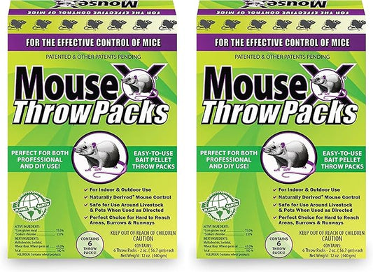 MouseX Throw Packs- for All Species of Rats Mice Safe Around Pets- Pack of 2