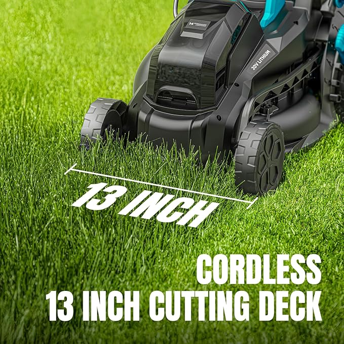 Electric Lawn Mower Cordless, 20V 13 inch Push Lawn Mower with 5-Position Cutting Height Adjustment, 2x4.0Ah Battery and Charger Included