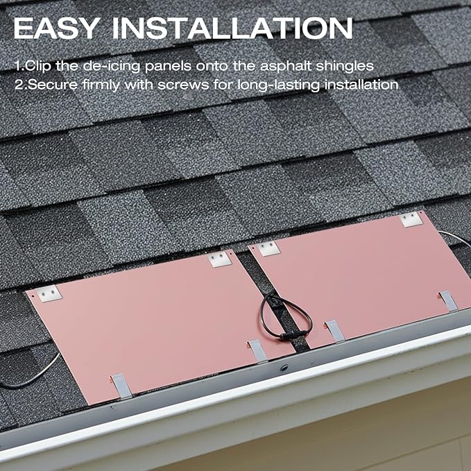 H&G lifestyles Roof Heat Metal Panel for Ice Dams Snow Melting Heat Mats for Roof and Gutters Solar Panel Heated Roof De-Icing Kit Self-Regulating Heated Roof System (14“W x 8'L)