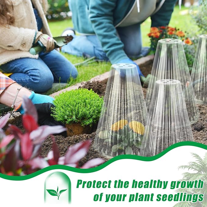 20 Pack Garden Cloches for Plants, Reusable Bell Plant Cover, Plant Covers Protectors from Animals Snails Birds Chickens Insect, 9.18" H X 7.56" D (Clear)