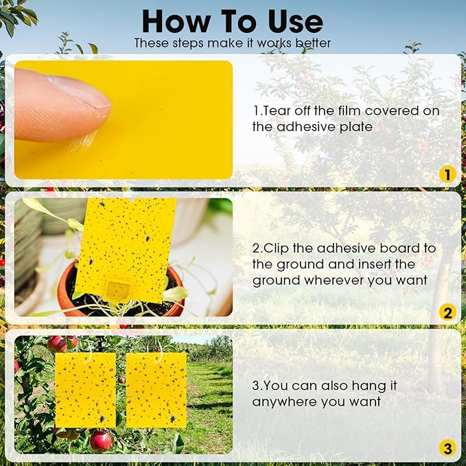 Qualirey 200 Pcs 7.87 x 9.84 Inches Yellow Sticky Traps for Plant Gnats Dual Sided Fruit Fly Sticky Traps for Indoors and Outdoors with Twist Ties and Plastic Holders for Plant Insect, Fungus Gnats