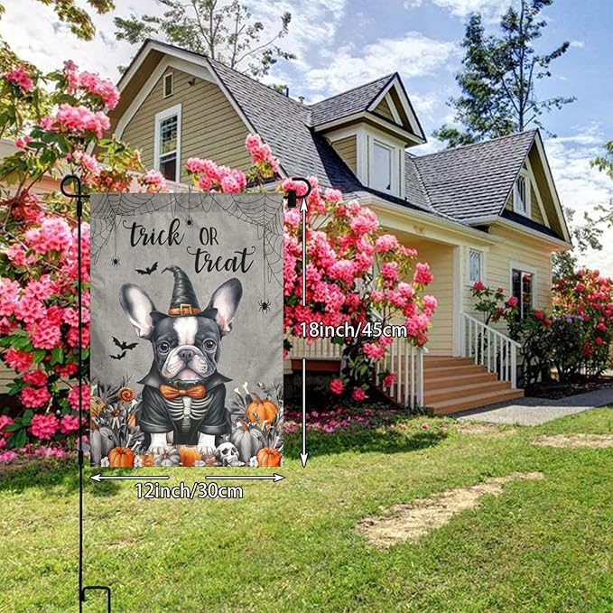 Halloween Boston Dog Bat Pumpkin Garden Flag Welcome Party Outdoor Outside Decorations Picks Home House Garden Yard Decor 12x18 Inch