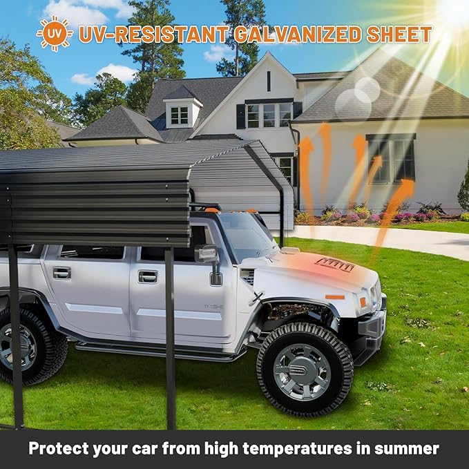 12 x 20 FT Metal Carport with Heavy Duty Galvanized Steel Roof & Durable Frame, Metal Car Garage, Sturdy Canopy Shelter for Car, Truck, Pickup, SUV, Tractor, and Boat
