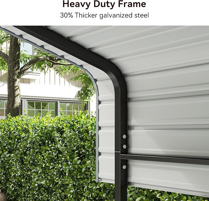 10x15FT Heavy Duty Metal Carport Canopy with Galvanized Steel Roof, Multi-Use Shelter Outdoor Garage for Car, Boat, Party,Gray