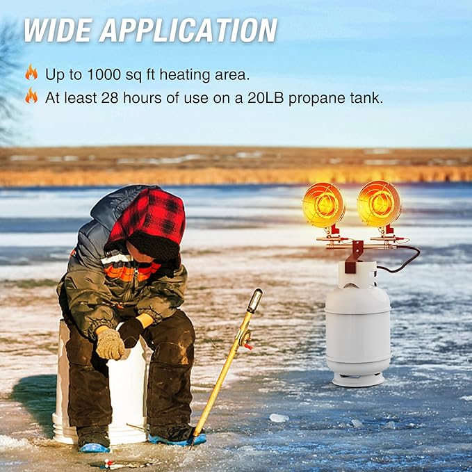 Propane Heater Outdoor, 30000 BTU Double Tank Top Cordless Radiant Gas Heater, Safety Shut-off Valve and 6 Settings for Patio, Camping, Fishing, Garage