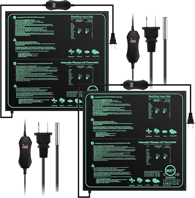 ROCEEI 2 Pack Seedling Heat Mat with Digital Thermostat Controller 20 x 20.75 Inch Waterproof Plant Seedling Heat Mat for Germination, Hydroponics, Brewing, Breeding, Indoor Gardening and Greenhouse
