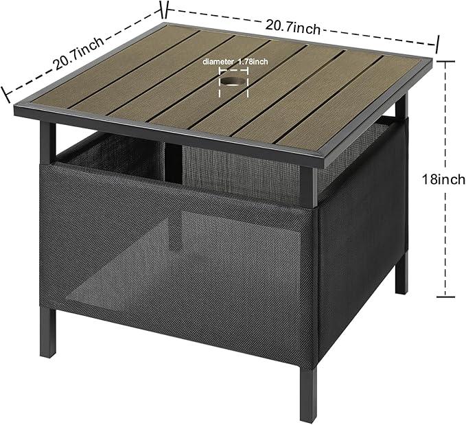 LZRS Adirondack Square Outdoor Side Table with Umbrella Hole, Pool Composite Patio Table,HDPE End Tables for Backyard,Pool, Indoor Companion, Easy Maintenance & Weather Resistant(Light Brown)