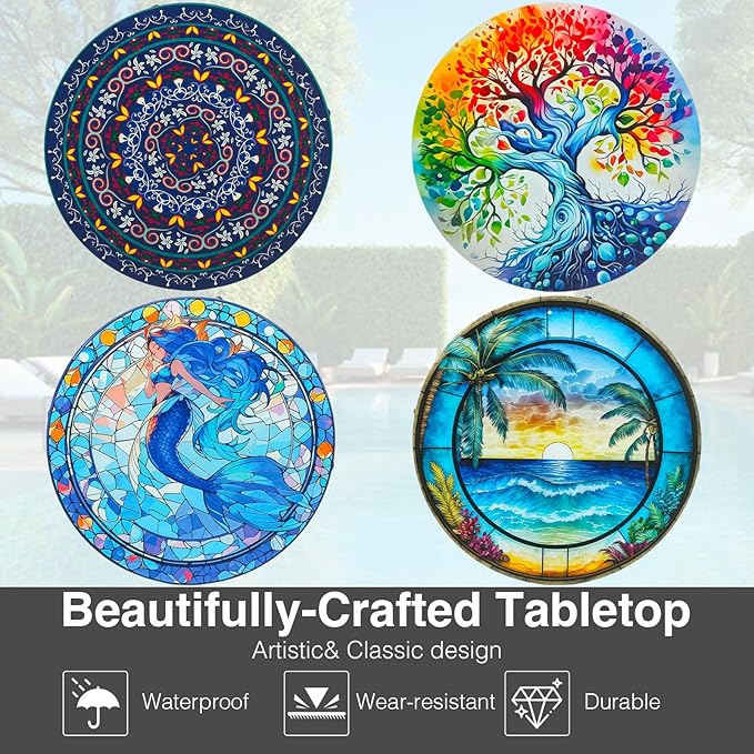 Outdoor Metal Side Tables, 14" Round Patio Side Table, Weather Resistant Metal End Table Side Table for Patio Yard Porch Balcony Garden Bedside, Plant Stand for Indoor, Easy Assemble